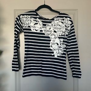 Jcrew blue and white stripe, 3/4 sleeve shirt, size XXS, great condition.